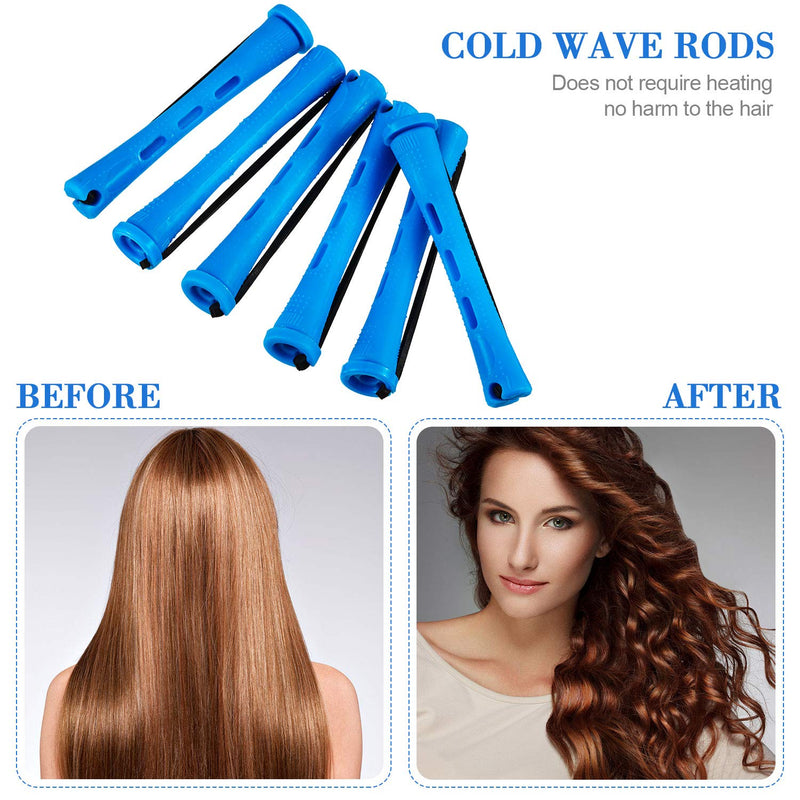 [Australia] - 48 Pieces Hair Perm Rods Short Cold Wave Rods Plastic Perming Rods Hair Curling Rollers Curlers with Steel Pintail Comb Rat Tail Comb for Hairdressing Styling Supplies (0.35 Inch, Blue and Dark Blue) 48 Count (Pack of 1) 