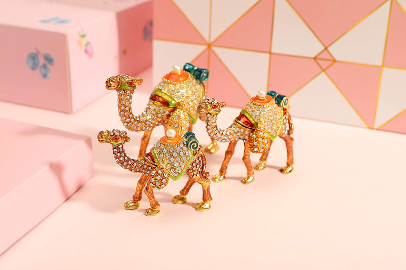 [Australia] - Furuida A Family of three Brown Camels Enameled Jewelry Trinket Box with Hinged Classic Animal Ornaments Luxurious Gift for Home Decor 