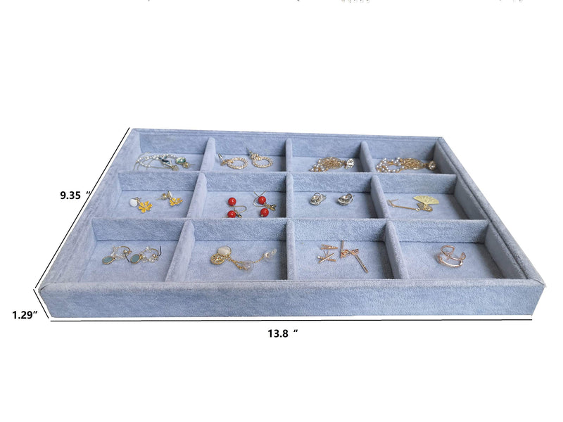 [Australia] - Ice Gray Plush Velvet Stackable Jewelry Display Trays Showcase Jewelry Organizer Storage Trays (12 Grids) 12 Grids 