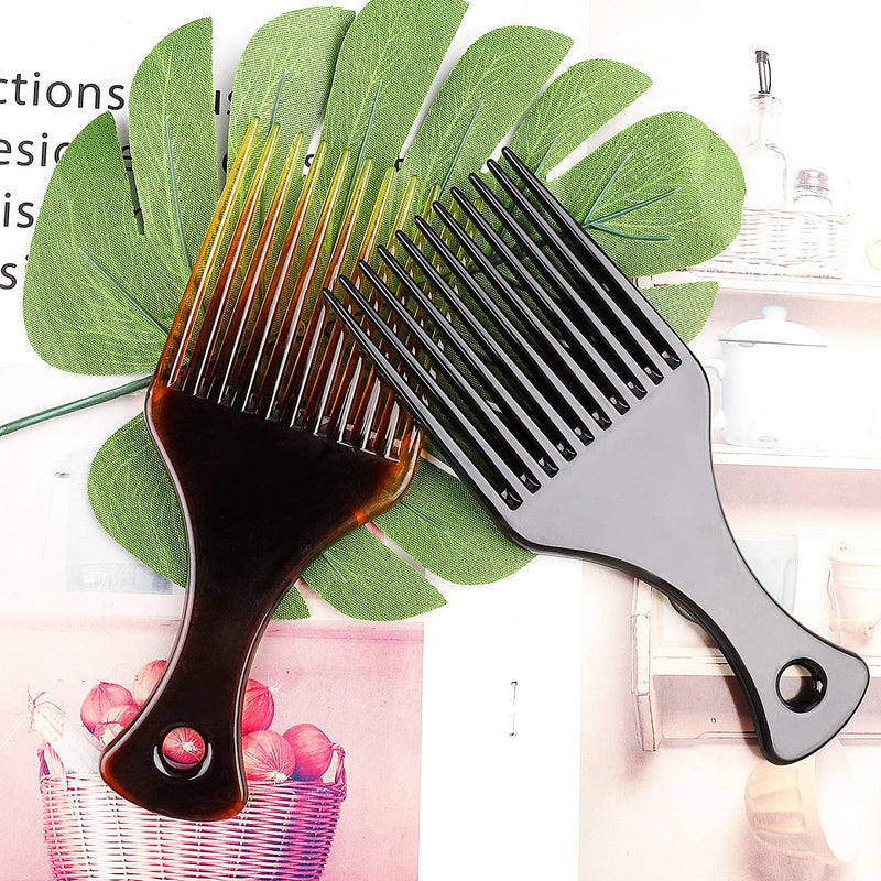 [Australia] - 2 Pcs Afro Comb, Anti-static Smooth Hair Pick Wide Tooth Comb Black and Amber African Hairdressing Comb Hair Styling Combs for Curlys 