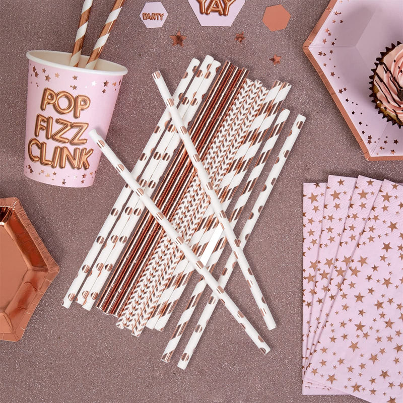 [Australia] - TGFIX 120pcs Rose Gold Paper Straws, Reusable Drinking Straw Bachelor Party Tableware Supplies for Bride Wedding Birthday Cocktail Decoration, Pink Pink-gold 