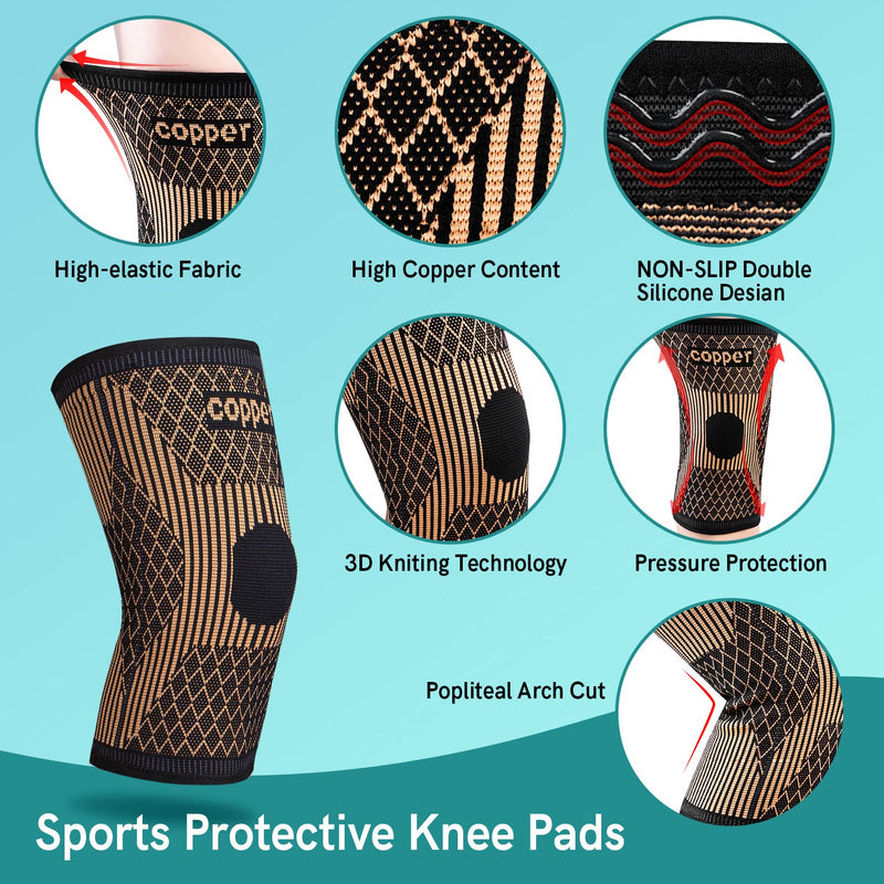 [Australia] - (1 Pair) Copper Knee Brace for Women & Men- Copper Knee Braces for Knee Pain and Support - Copper Ions Fiber Compression Knee Sleeve Grade for Running, Meniscus Tear, ACL, Joint Pain Relief Small black yellow 