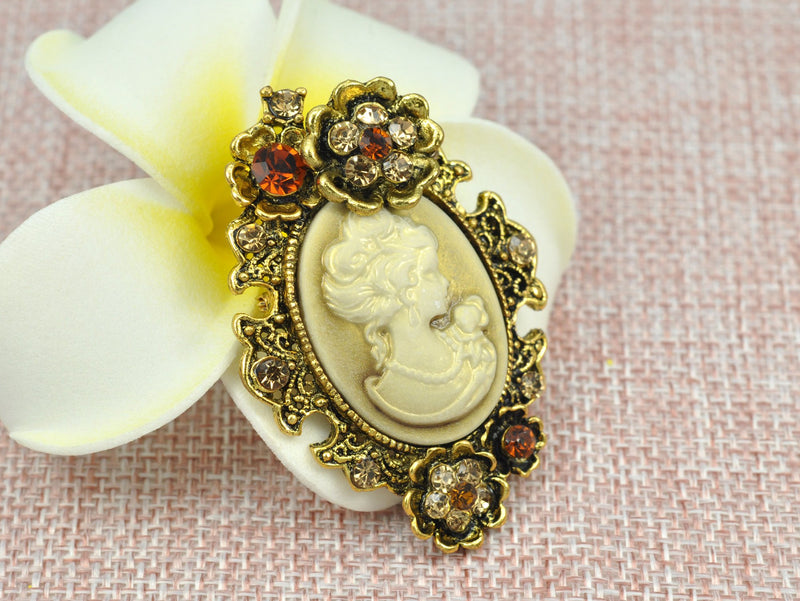 [Australia] - Gyn&Joy Old Style Cameo Lady Maiden Flower Crystal Rhinestone Pin Brooch BZ004 