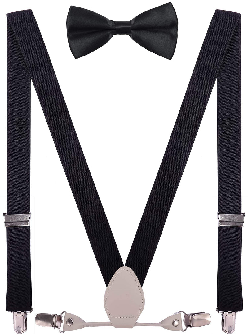 [Australia] - YJDS Men's Boy's Leather Suspenders and Bow Tie Set Elastic for Wedding Black 0-3 Year(24 inches) 