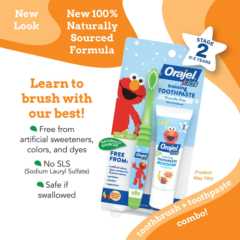 [Australia] - Orajel Elmo Fluoride-Free Tooth & Gum Cleanser with Toothbrush, Combo Pack, Banana Apple Flavored Non-Fluoride, 1 oz. 