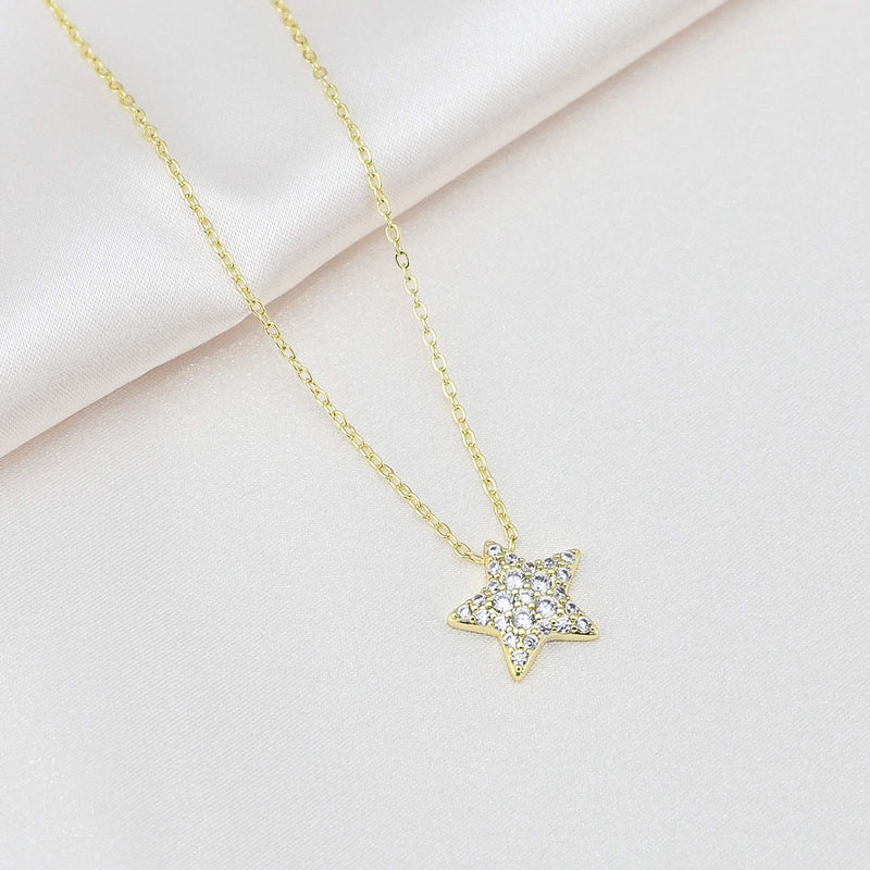 [Australia] - 18K Gold Star Necklace for Women - CZ Star Pendant Necklace - Dainty Necklace - Simple Necklace - Layered Necklace 