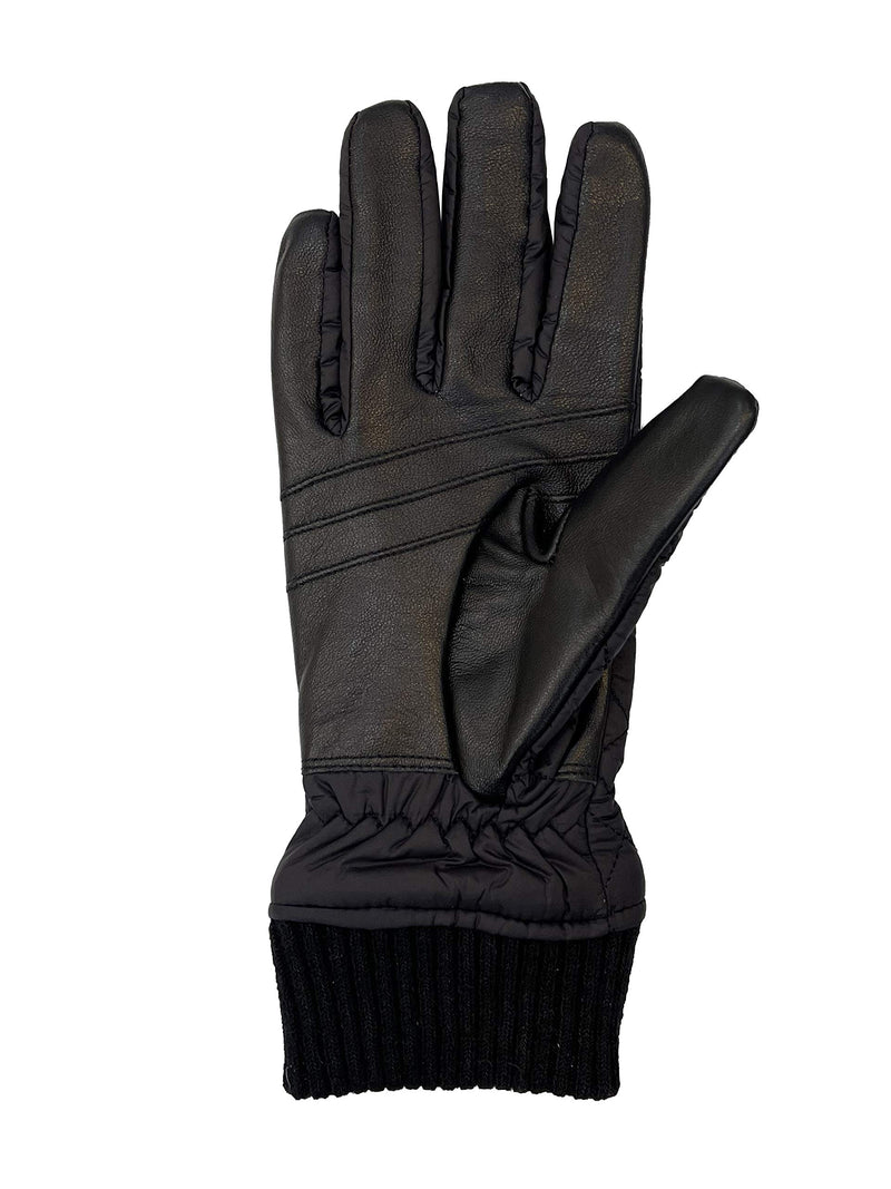 [Australia] - OADUS Unisex Quilted Nylon Warm Winter Gloves with Leather Touchscreen Texting Technology and Thinsulate Insulation Small Black 