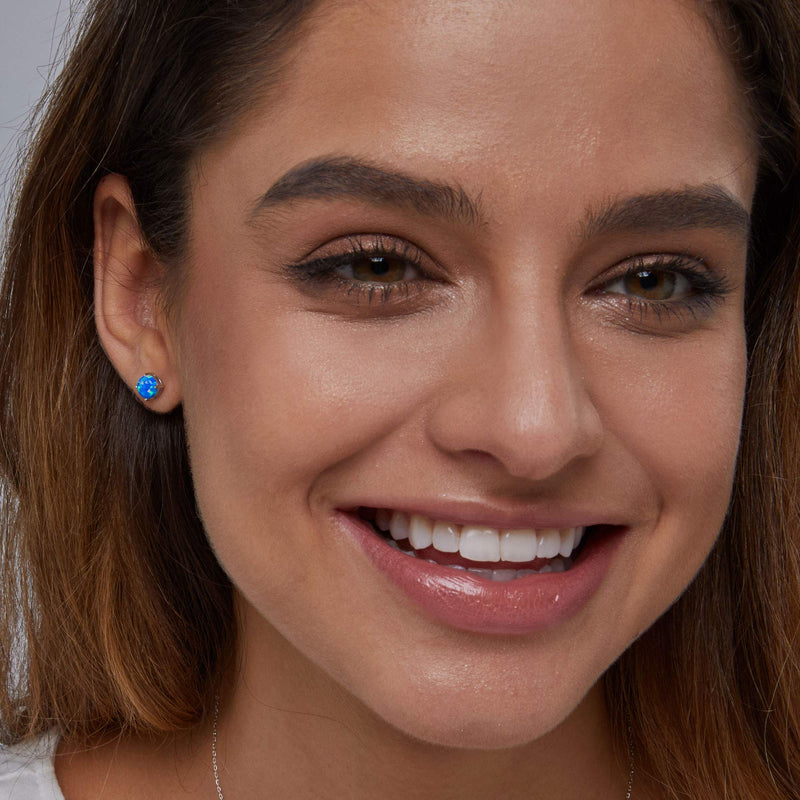 [Australia] - Opal Stud Earrings Sterling Silver Solitaire Style Jewelry For Women Girls 4 Prongs Setting 5mm Blue 