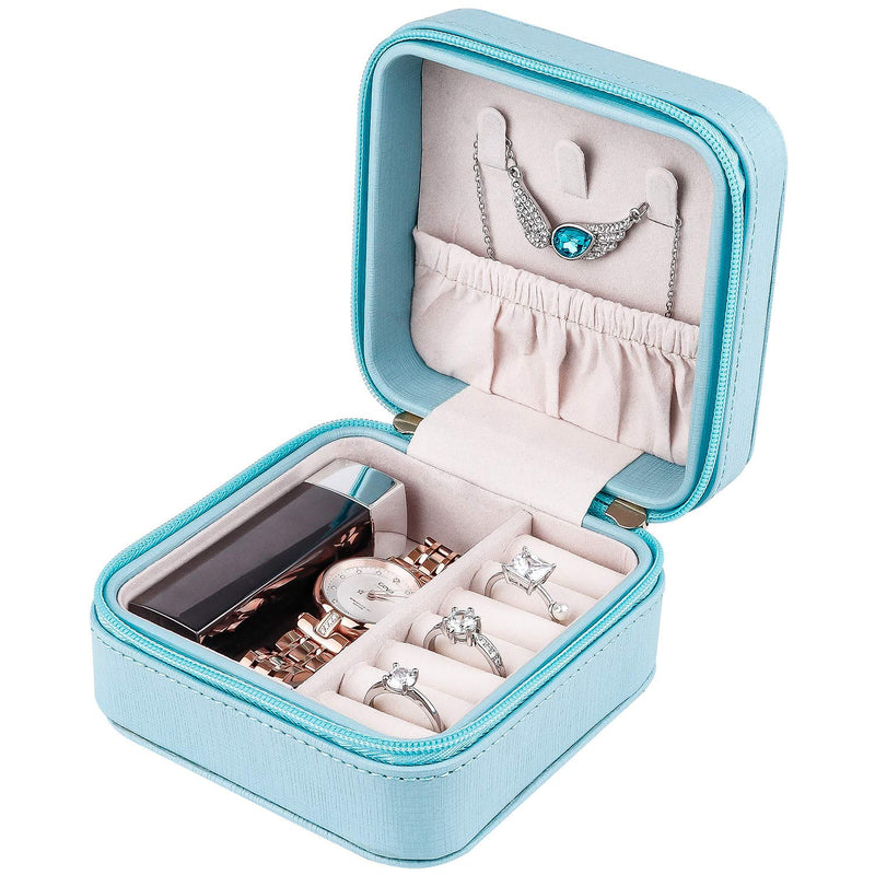 [Australia] - RIRO Small Travel Jewelry Box for Women Girls, Portable Jewelry Organizer Display Storage Case for Earring Ring Necklace (Blue) Blue 