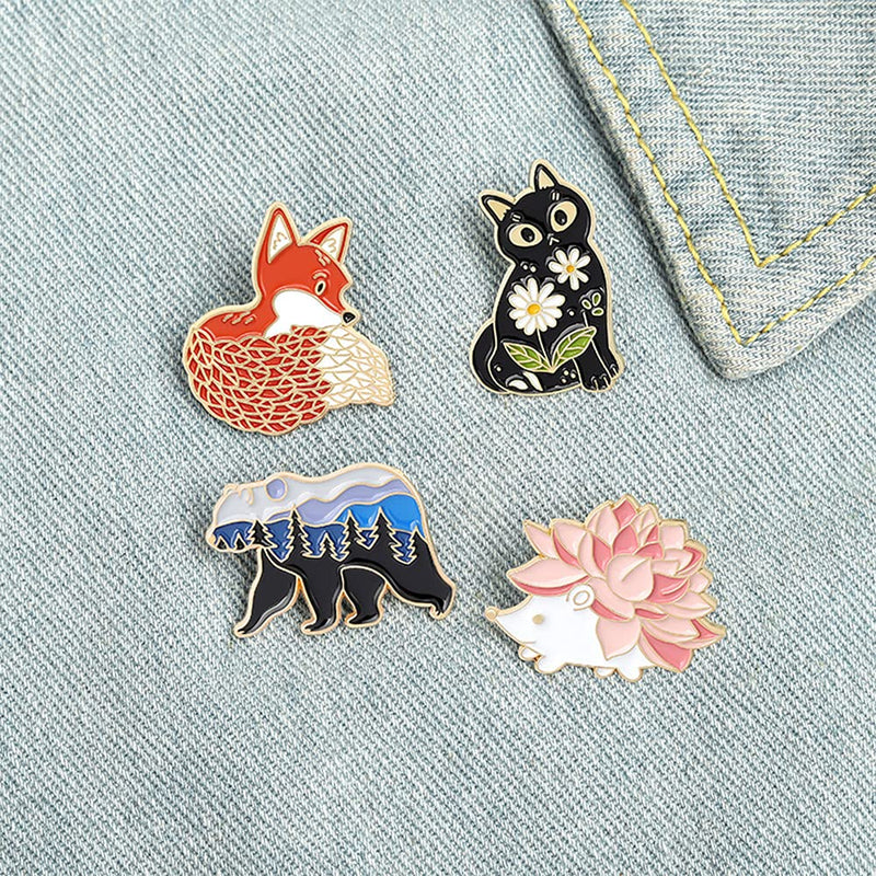 [Australia] - Novelty Brooch Enamel Pins Set Cartoon Animals Pins Decoration for Women Boys Girls Men Bag Jackets Hats Bear Fox Cat Hedgehog 