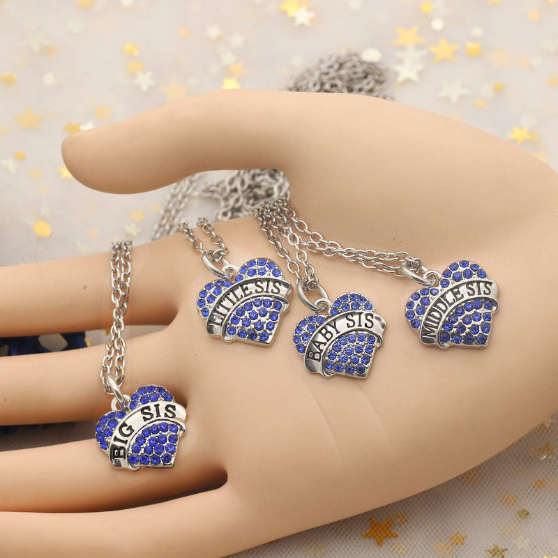 [Australia] - AGR8T 4Pcs Family Jewelry Set Pendant Necklace Big Middle Little Baby Sister Blue Charm Crystal Women Necklace 