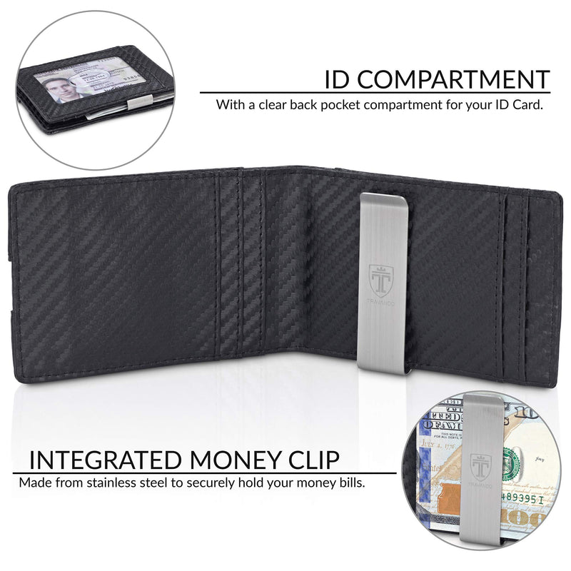 [Australia] - TRAVANDO Money Clip Wallet ATLANTA Mens Front Pocket Slim RFID Blocking - Credit Card Holder - Mini Bifold Carbon Leather 