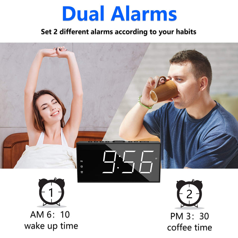 [Australia] - Alarm Clock for Bedroom, 2 Alarms Loud LED Big Display Clock with USB Charging Port, Adjustable Volume, Dimmable, Snooze, Plug in Simple Basic Digital Clock for Deep Sleepers Kids Elderly Home Office White Digits 
