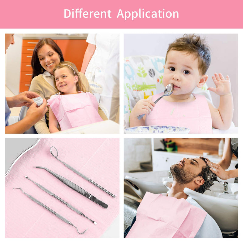 [Australia] - Annhua 125 PCS Disposable Dental Bids, Waterproof Scarf Towel for Tattoo, Clinic Use, Feeding (Pink) Pink 