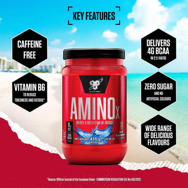 [Australia] - BSN Nutrition Amino X Muscle Building Support Powder Supplement with Vitamin D, Vitamin B6 and Amino Acids, Blue Raspberry, 435 g, 30 Servings 