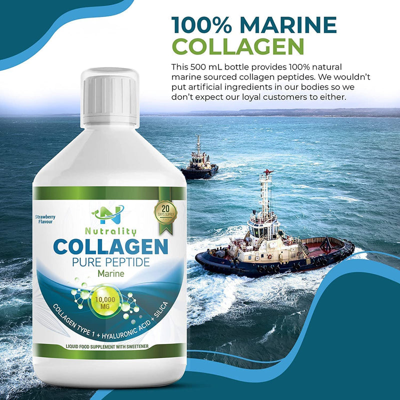 [Australia] - Nutrality Marine Collagen Liquid Women & Men, Sugar Free, Peptides, Hyaluronic Acid, Silica, Biotin, Vitamins C B6 B7, 10000mg Type 1, Fruit Juice Flavour | Healthy Skin, Hair, Nails, Joints, Muscles 