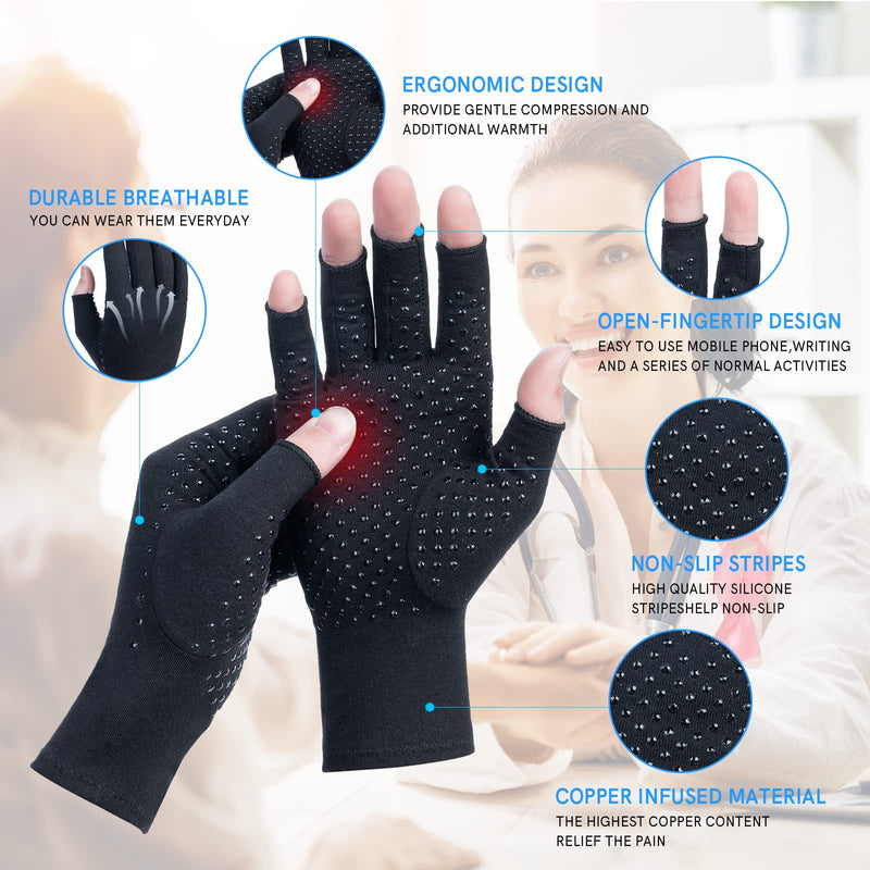 [Australia] - 2 Pairs Arthritis Compression Gloves, Relieve Arthritis, Rheumatoid, Osteoarthritis, Carpal Tunnel Pain, Compression Gloves for Arthritis for Women & Men, Anti-Slip Glue dot Gloves for Work (Black,S) Small Black 