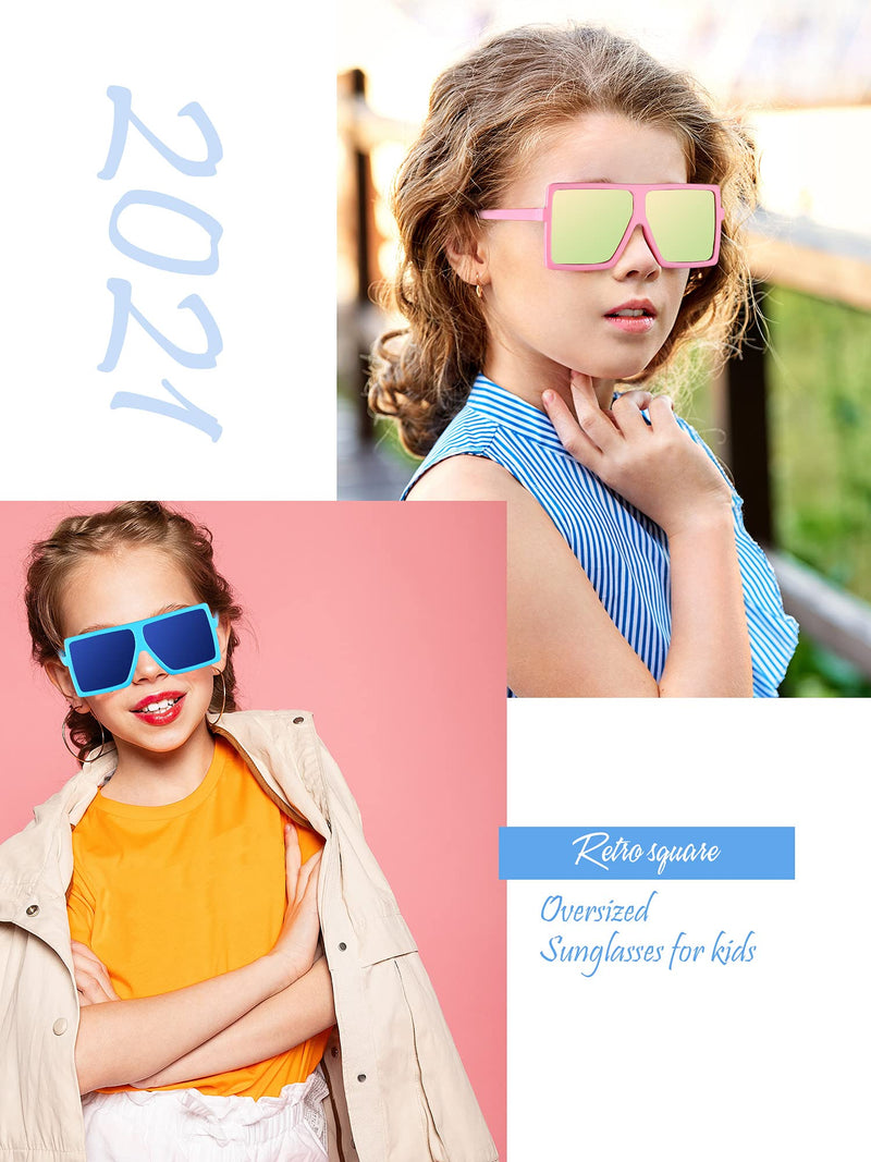 [Australia] - 10 Pairs Kids Oversized Square Sunglasses Trendy Flat Top Sunglasses 3-10 Years Basic Colors 