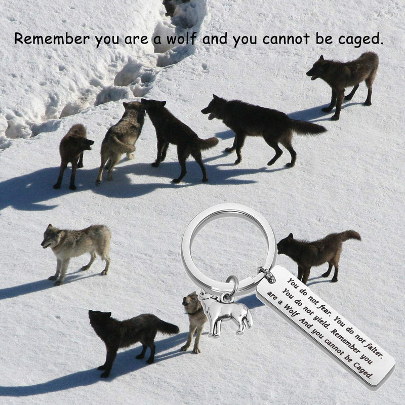 [Australia] - AKTAP Wolf Jewelry Inspirational Keychain Remember You are a Wolf and You Cannot Be Caged Howling Wolf Pendant Inspirational Jewelry Gifts wolf keychain 