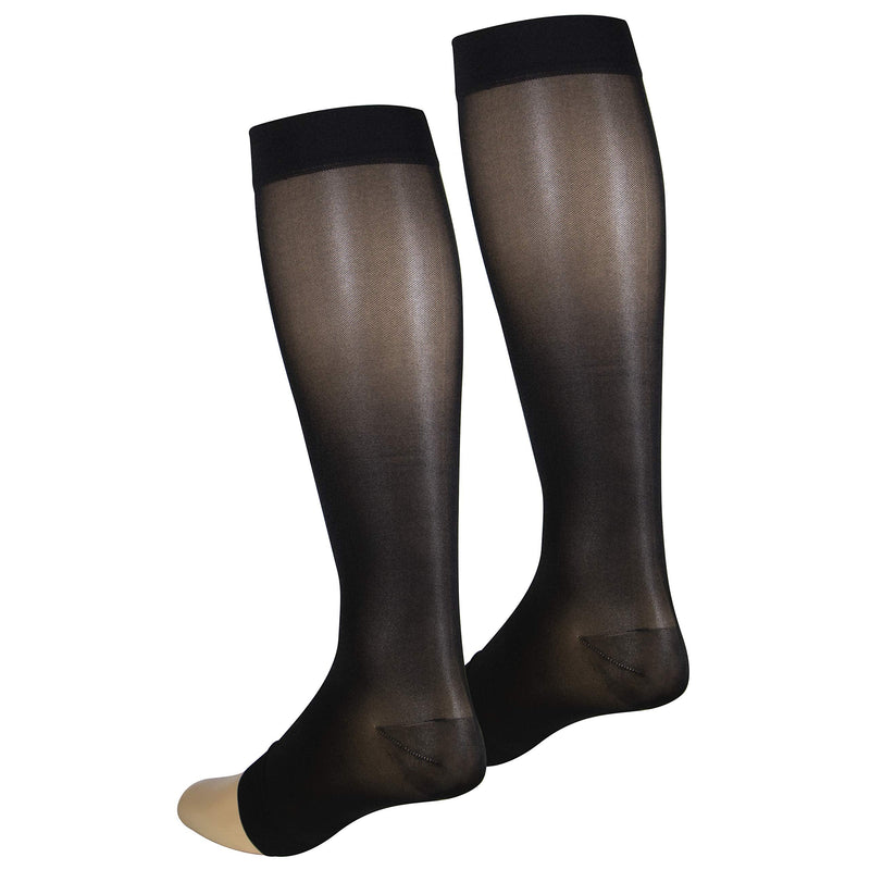 [Australia] - NuVein Sheer Compression Stockings, 15-20 mmHg Support, Fashionable Medium Denier, Knee High, Open Toe, Black, Large Large (1 Pair) 