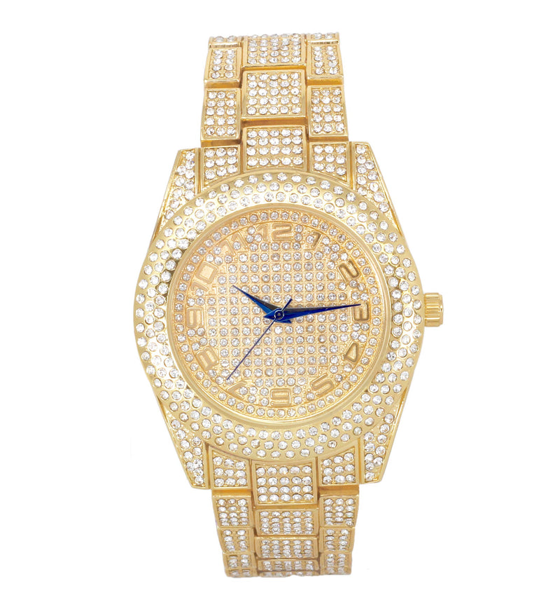 [Australia] - Ice on Blast! Bling'ed Out Hip Hop Rolly Looks with Ice on Watch Trim and Band with Matching Zig Zag Bling'ed Out Necklace Sets - ZZ Necklace Sets ST10328 Gold/Gold 