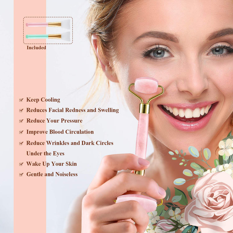 [Australia] - Rosejoice Pink Rose Quartz Jade Roller for Face-Natural Handmade-Crafted Facial Massager Skin Tool for Anti Aging Skincare 