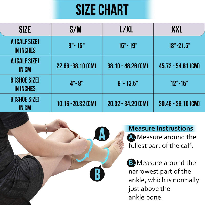 [Australia] - Open Toe Medical Compression Socks for Women & Men Flight Running Pregnancy Travel Work Varicose Veins S/M/L/XL/XXL (1 & 2 Pair) with Laundry Bag Beige Small / Medium - 2 Pair 