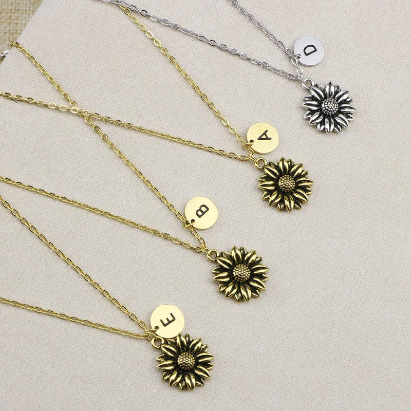 [Australia] - Joycuff Sunflower Necklace Dainty Letter Jewelry Silver Daisy Flower Charm Chain Pendant Personalized Monogram Inspirational Gifts for Her Women Daughter Sister Wife Best Friend S 