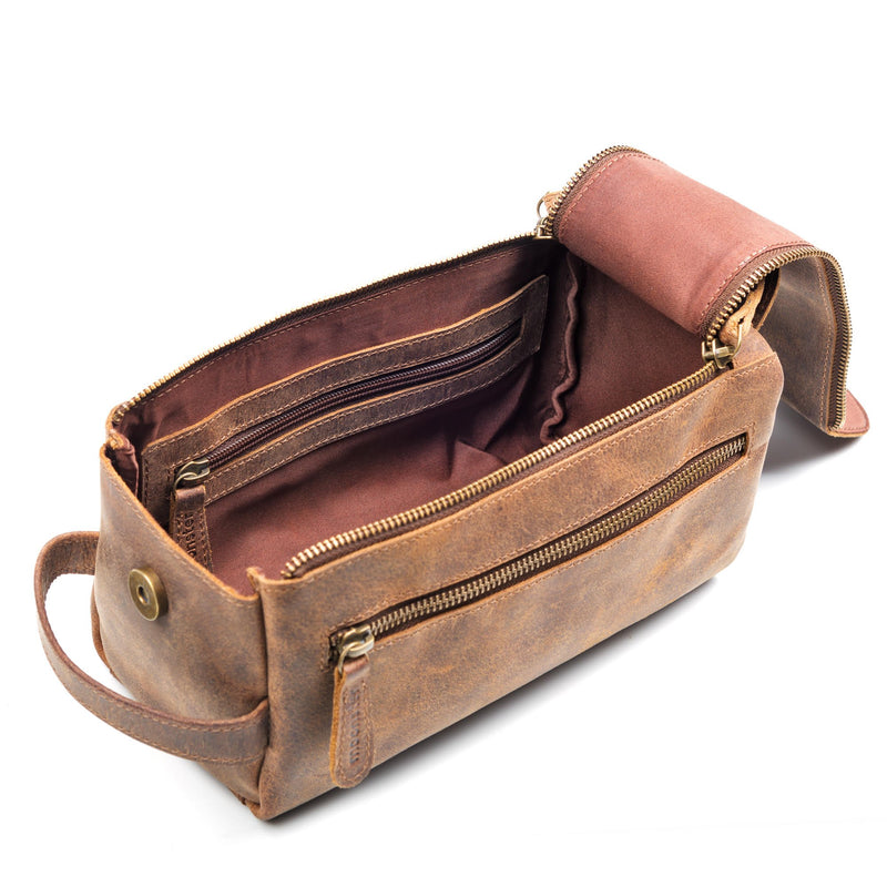[Australia] - Leather Toiletry Bag for Men - Stylish, Practical and Thicker Than Other Bags - This Handmade Vintage Unisex Dopp Kit is Sturdy and Water Resistant - Store All Your Travel Toiletries in Style Medium Soft Brown 