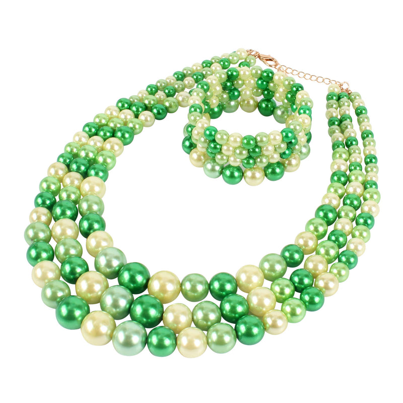 [Australia] - LuckyHouse Faux Pearl Strands Jewelry Sets for Women Include Necklace Bracelet and Earrings Set … GREEN 