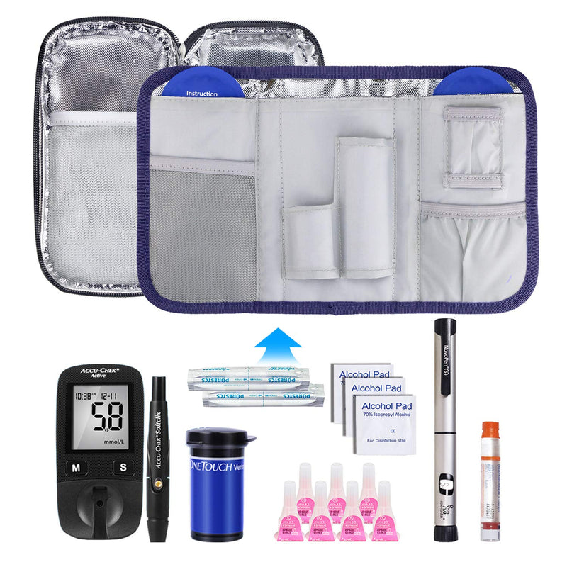 [Australia] - YOUSHARES Insulin Travel Case - Insulated Medication Cooler Travel Bag for Diabetic Insulin Pen and Vials Storage with 2 Cooling Ice Packs (Blue) Case Blue 