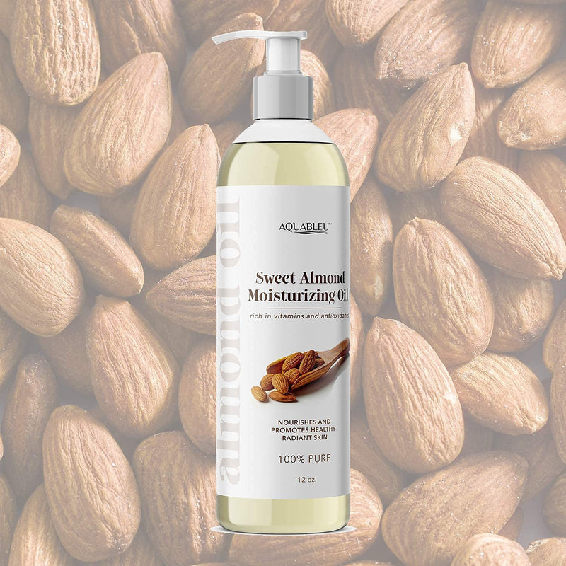 [Australia] - Aquableu’s Sweet Almond Moisturising Oil – All Natural Ingredients – Deeply Moisturising and Cleansing, For Dry, Irritated Skin – Fast Absorbing – For Body and Face -Unscented – 12oz 