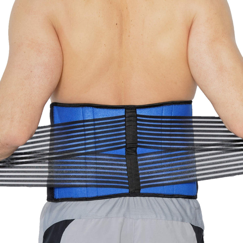 [Australia] - Neotech Care Neoprene Back Brace, Lumbar Support with Double Banded Strong Compression Pull Straps (Black & Blue, Size XXXXL) 4XL 