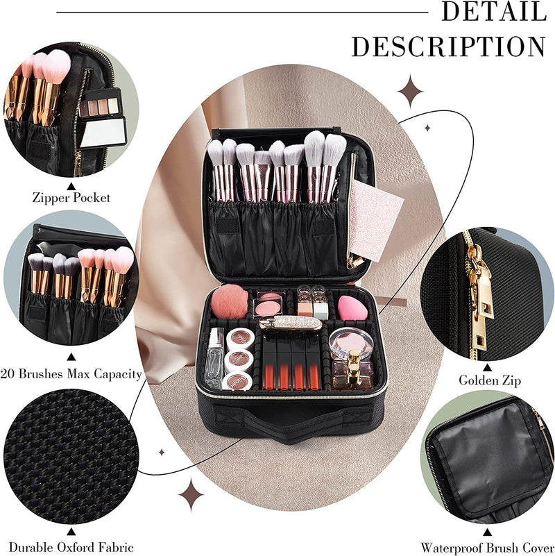 [Australia] - Joligrace Makeup Bag Cosmetic Case Vanity Travel Beauty Box Make Up Train Case Hairdressing Tools Organiser with Adjustable Compartment Oxford Fabric, Black 