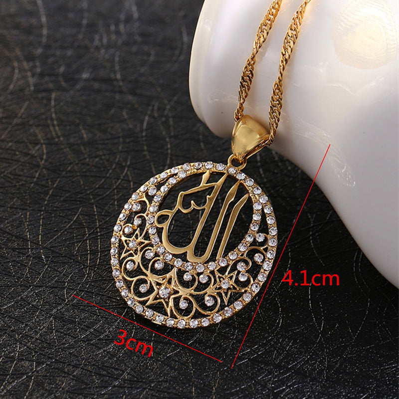 [Australia] - Glaze Round Pendant Jewelry 24k Gold Plated Religious Islamic Muslim Allah Crystal Pendant 