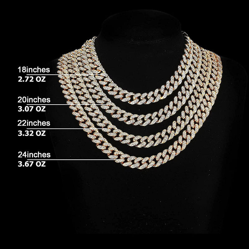 [Australia] - JLCCKJJS 15mm Cuban Link Chain For Men, Rhinestone Women Unisex Bracelet Big Jewelry For Boy 18 20 22 24 Inch Bling Iced Out With Rhinestones Rapper Hip Hop Lovers Necklace Costume Fashion Accessories 18.0 Inches 