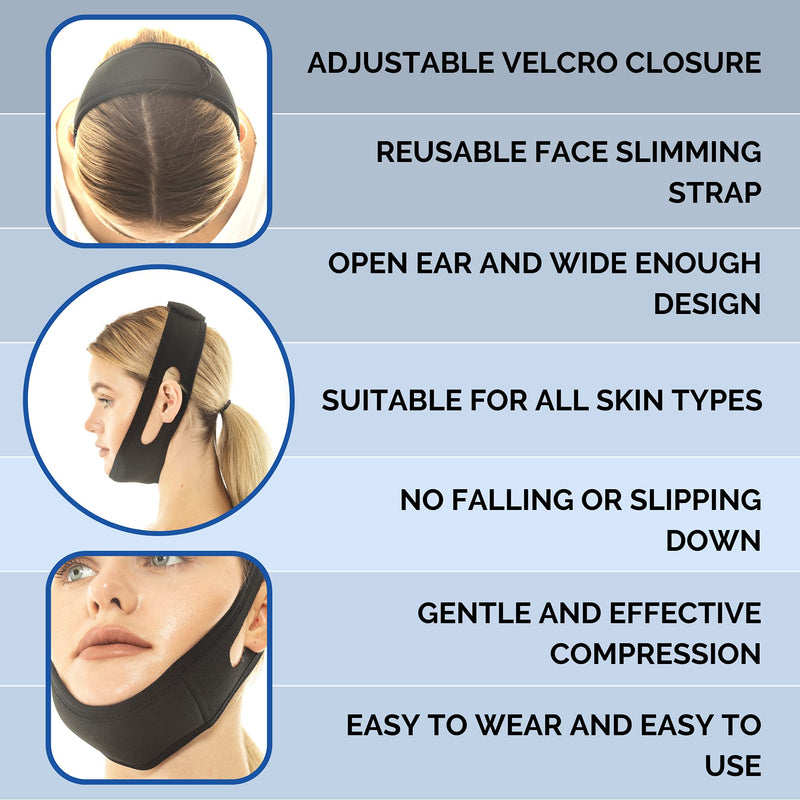 [Australia] - Double Chin Reducer Face Lifting Band, Anti Snoring and Face Slimming Chin Strap, Skin Tightening, Firming Belt (Black) Black 