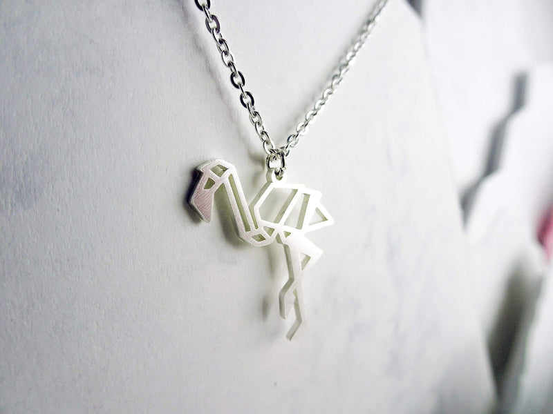 [Australia] - La Menagerie Flamingo Silver Origami Jewelry & Silver Geometric Necklace – 925 Sterling Plated Silver Necklace & Flamingo Necklaces for Women – Flamingo Necklace for Girls & Necklace 