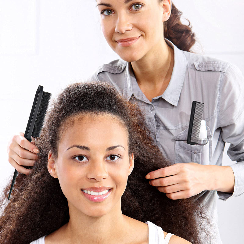 [Australia] - 3 Pcs Slick Back Hair Brush Set Bristle Hair Brush Edge Control Brush Teasing Comb Rat Tail Comb for Women Baby Kids' Black Hair (Black) 