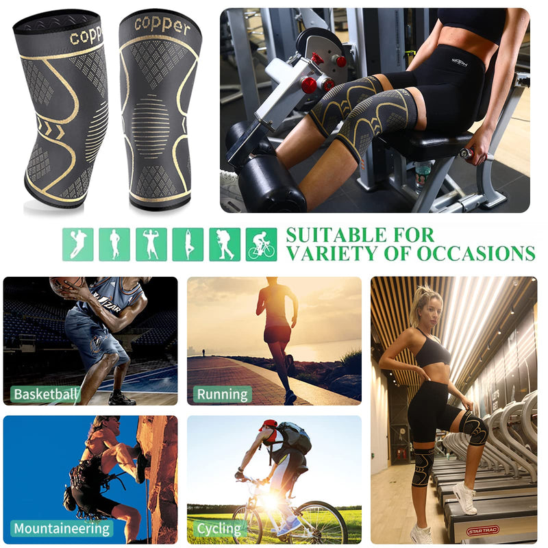 [Australia] - Copper Knee Braces for Knee Pain 2 Pack, Knee Compression Sleeve Support for Men and Women, Medical Grade Knee Pads for Running, Hiking, Working, Arthritis, ACL, Meniscus Tear, Joint Pain Relief Grey+copper Medium 