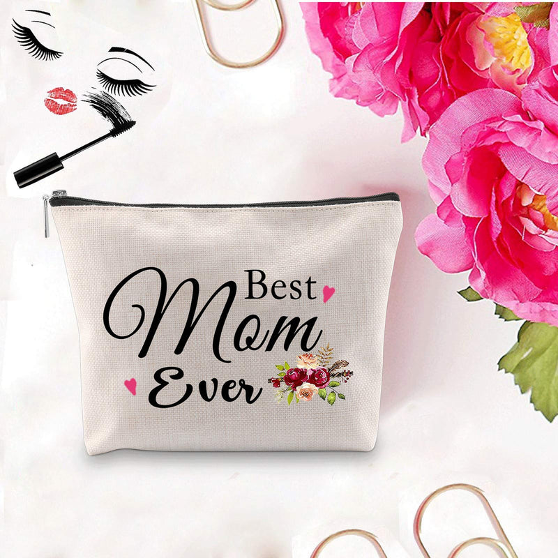 [Australia] - PXTIDY Best Mom Ever Makeup Bag,Best Mom Gifts,Mother Cosmetic Bag,Mother's Day Gift, Cosmetic Bag for Mom,Travel Makeup Pouch (beige) beige 