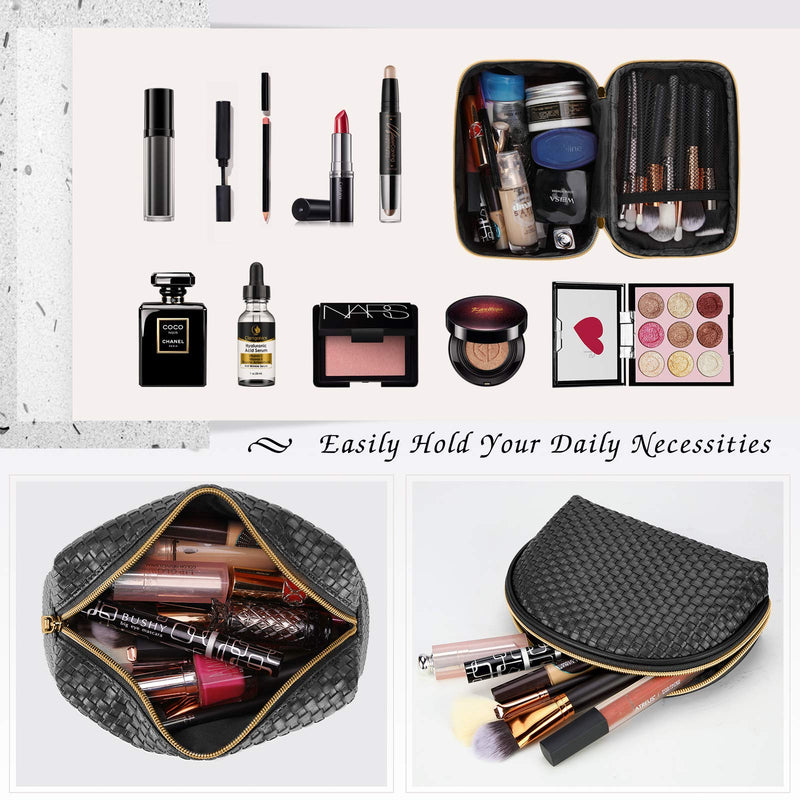 [Australia] - Makeup Bag 3 Pcs Waterproof Cosmetic Bag Set Portable Travel Cosmetic Bag Multifunction Organizer Storage Bag Weave Toiletry Bag for Women and Girls, Black 
