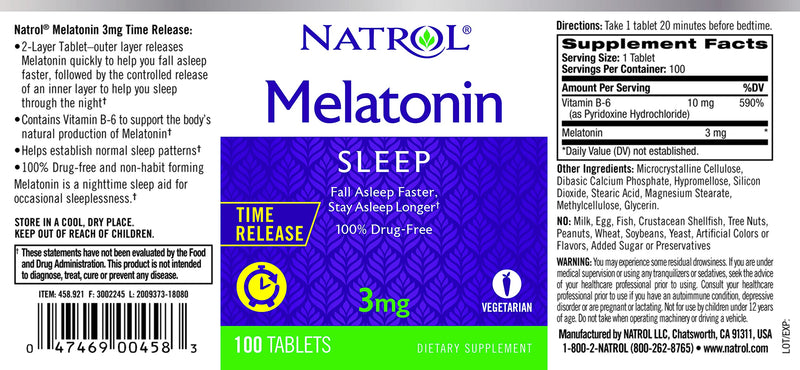 [Australia] - Natrol Melatonin Time Release Tablets, 3mg, 100 Count 100 Count (Pack of 1) 