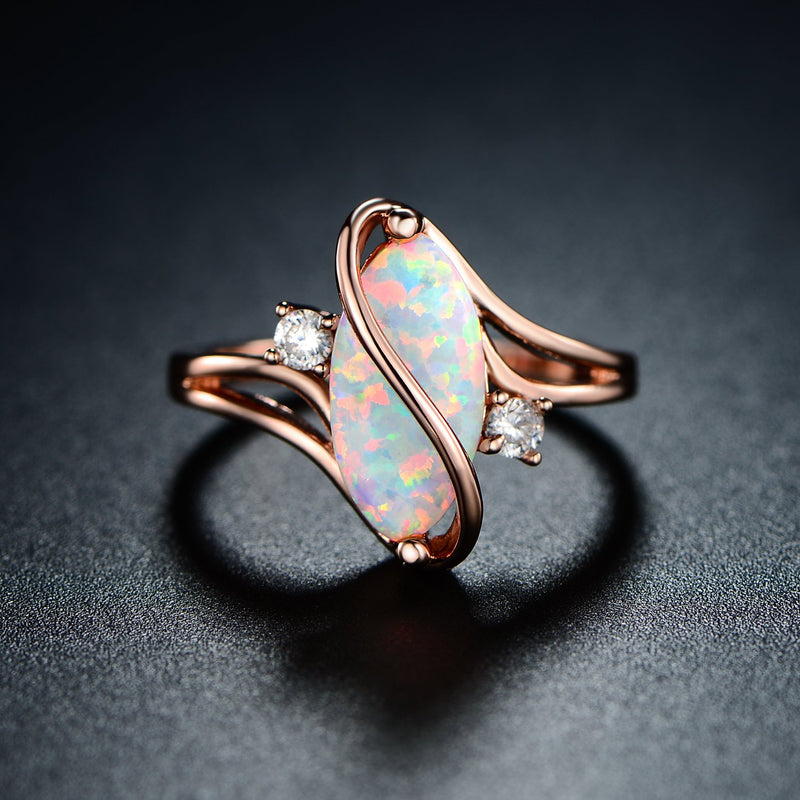 [Australia] - Barzel Rose Gold & White Gold Plated Created Ruby, White Fire Opal & Cubic Zirconia Accents Ring Rose Gold Fire Opal 6 