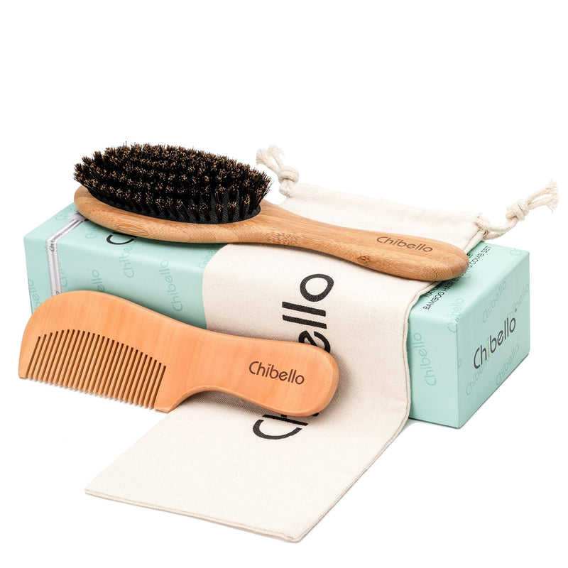 [Australia] - Boar Bristle Hair Brush Set - Work Best for Thin, Short and Fine Hair. Designed for Women, Men and Kids. Add Healthy Shine, Improve Texture, Reduce Frizz. Wood Detangler Comb 