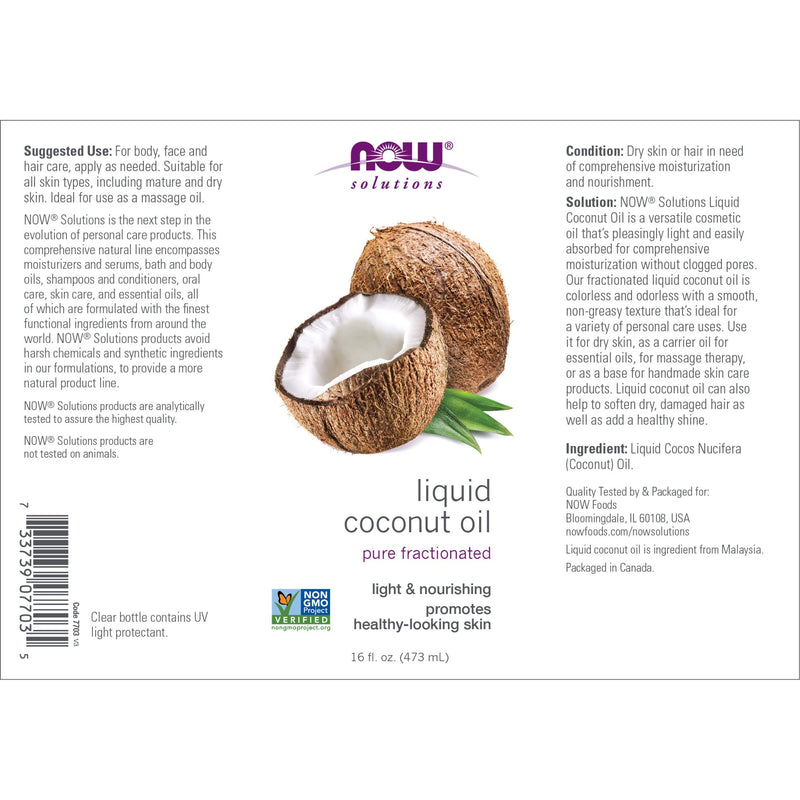 [Australia] - NOW Solutions, Liquid Coconut Oil, Light and Nourishing, Promotes Healthy-Looking Skin and Hair, 16-Ounce 16 Fl Oz (Pack of 1) 