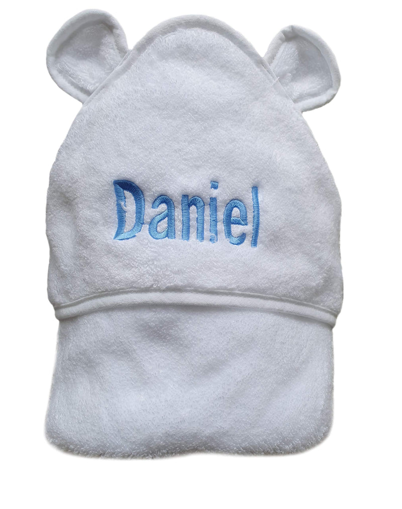 [Australia] - Personalised Baby Hooded Towel Newborn - White Newborn Baby Towel with Teddy Ears by Hoolaroo | Newborn Baby Gift Towels with Hood Large Soft New Baby Gift Girl Boy Pink or Blue Cotton 