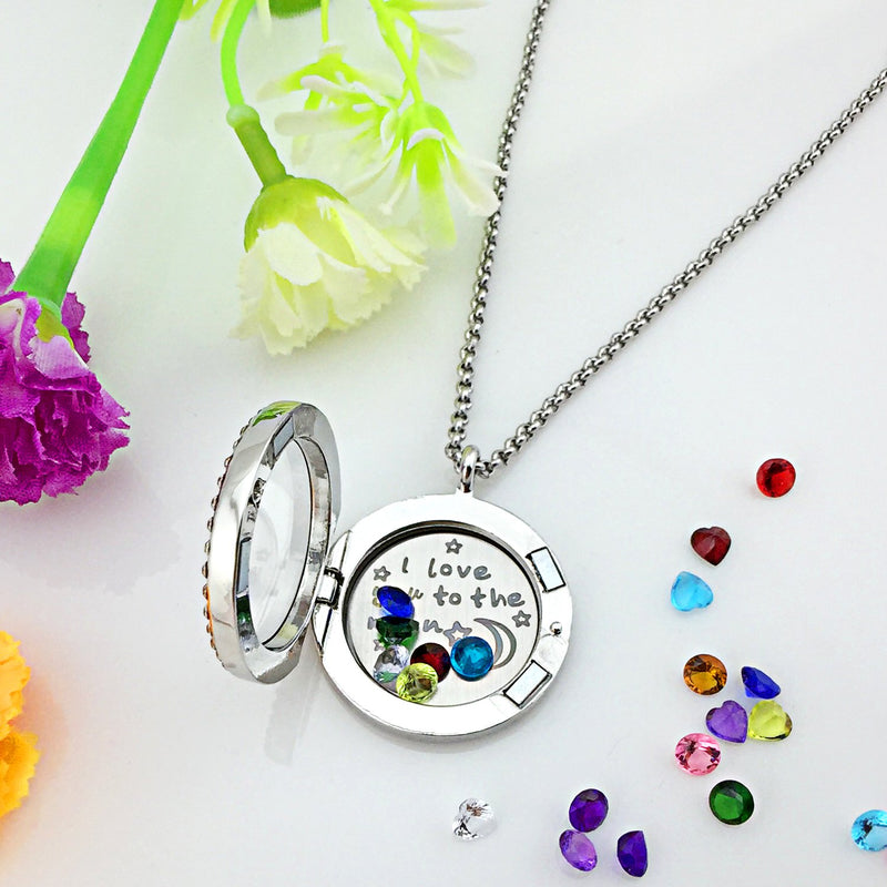 [Australia] - YOUFENG Floating Living Memory Locket Pendant Necklace Family Tree of Life Birthstone Necklaces Moon and Back Locket 