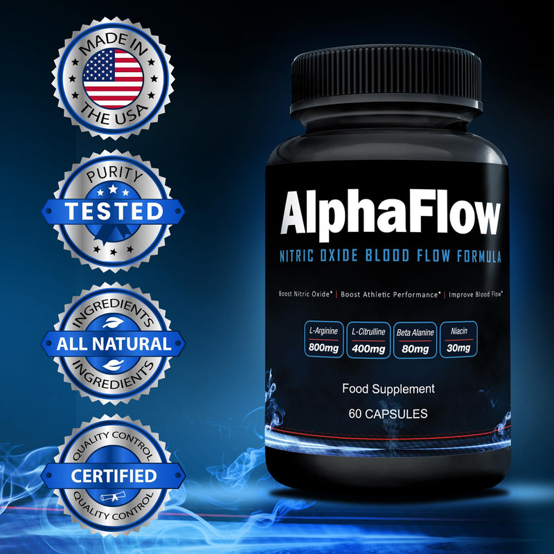 [Australia] - AlphaFlow L-Arginine, L-Citrulline & Beta Alanine | 1340mg Nitric Oxide (NO) Booster for Muscle Growth, Blood Flow, Vascularity & Size | Money Back Guarantee | 60 Vege Capsules 