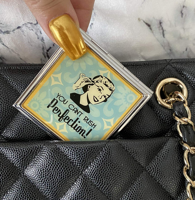 [Australia] - 3 Retro Funny Compact Mirror Humorous & Snarky Sassy Diva Sayings Travel Pocket & Purse Mirror “If ain’t Broke Don’t fix it” “are You Going Out Dressed Like That” “You can’t Rush Perfection” 